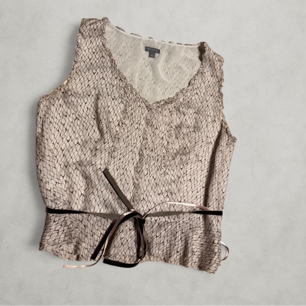 Ann Taylor Textured Cream and Brown Top